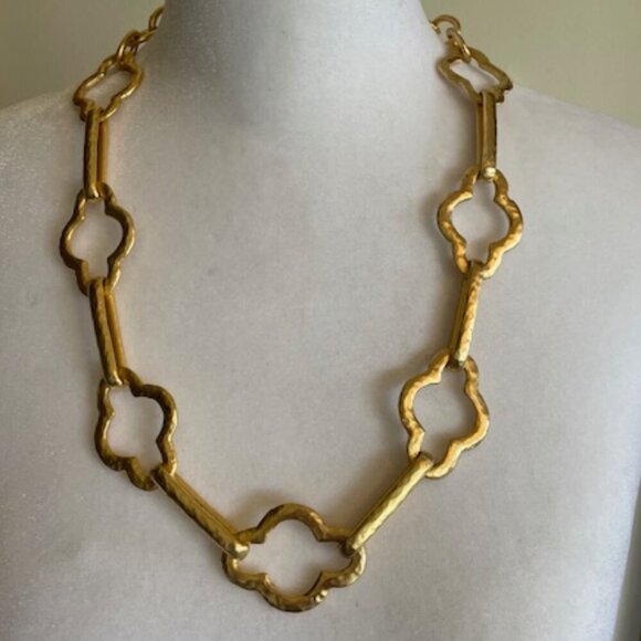 LENOX Gold Hammered Statement Quatrefoil Necklace Vintage - Picture 1 of 13